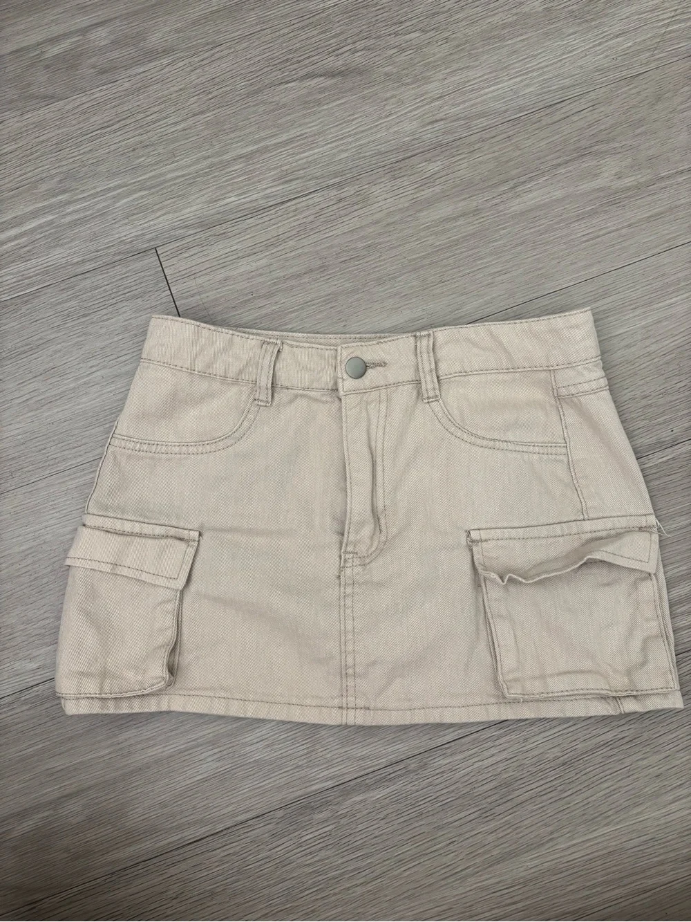 Beige Cargo Pocket Mini Skirt